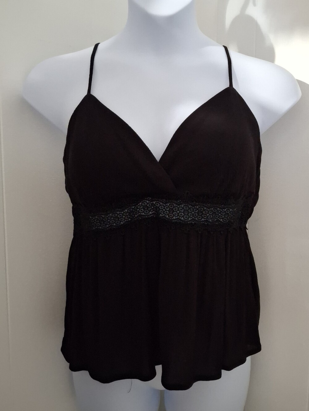 Womens XL Black Lace Tank Top With Tie Back